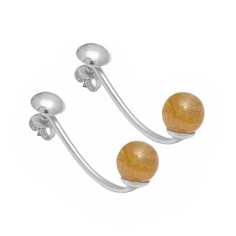 Labradorite Plain Round Balls Shape Gemstone 925 Sterling Silver Stud Earrings