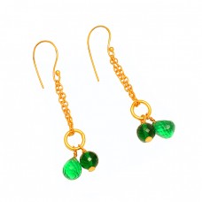 Green Quartz Pear Drops Round Balls Shape Gemstone 925 Sterling Silver Gold Plated Earrings