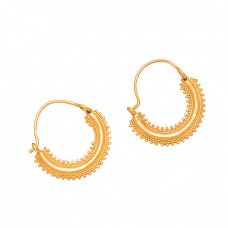 925 Sterling Silver Designer Handmade Plain Gold Plated Stylish Hoop Earrings