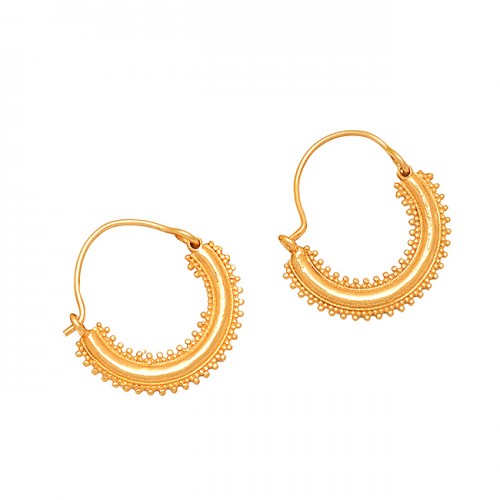 925 Sterling Silver Designer Handmade Plain Gold Plated Stylish Hoop Earrings