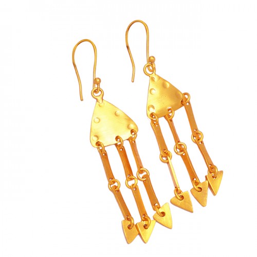 Fashionable Handcrafted Designer Plain 925 Sterling Silver Gold Plated Dangle Earrings