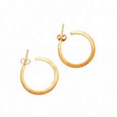 925 Sterling Silver Handmade Designer Plain Hoop Gold Plated Earrings