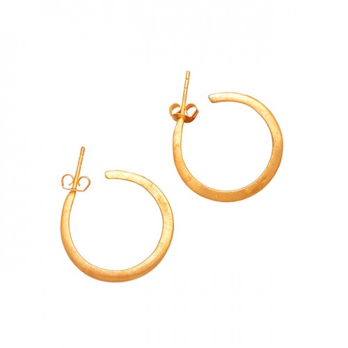 925 Sterling Silver Handmade Designer Plain Hoop Gold Plated Earrings