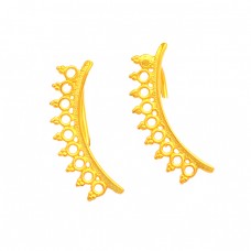 925 Sterling Silver Filigree Style Plain Handmade Designer Gold Plated Earrings