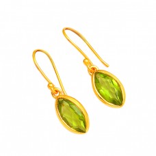 Peridot Marquise Shape Gemstone 925 Sterling Silver Gold Plated Dangle Earrings