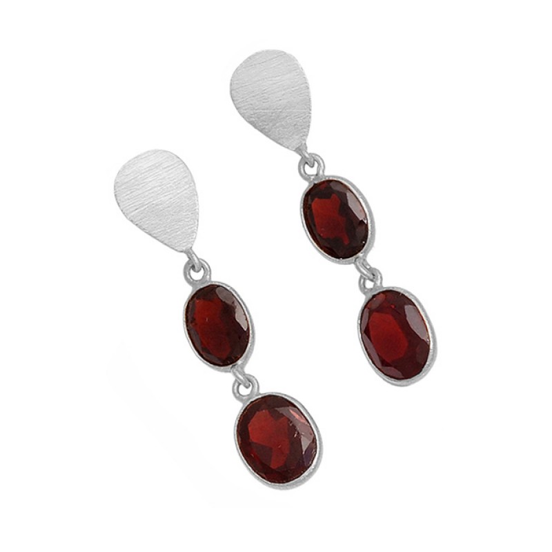 Red Garnet Oval Shape Gemstone 925 Sterling Silver Gold Plated Dangle Stud Earrings