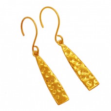 Designer Plain 925 Sterling Silver Gold Plated Hammered Dangle Earrings