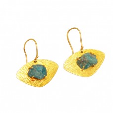 Aquamarine Rough Gemstone 925 Sterling Silver Gold Plated Handcrafted Designer Earrings