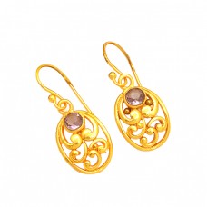 925 Sterling Silver Filigree Style Amethyst Gemstone Gold Plated Dangle Earrings