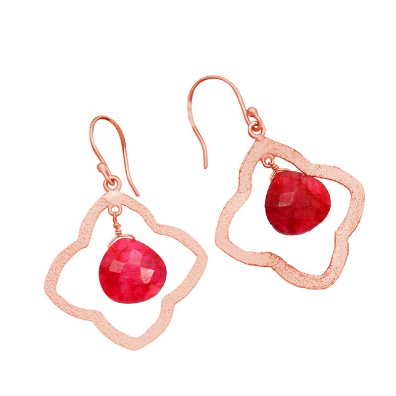925 Sterling Silver Heart Shape Ruby Gemstone Gold Plated Dangle Handmade Earrings