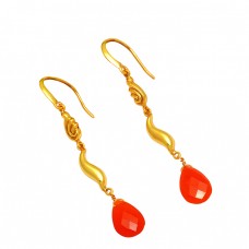 Carnelian Pear Shape Gemstone 925 Sterling Silver Gold Plated Dangle Earrings