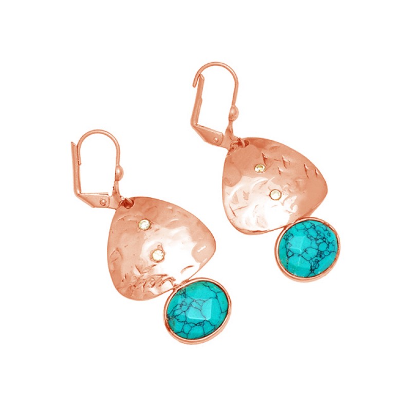 Oval Shape Turquoise Gemstone 925 Sterling Silver Gold Plated Clip-On Earrings