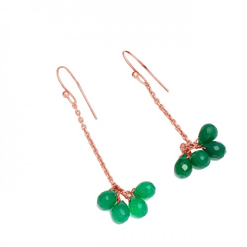 Pear Drops Green Onyx Gemstone 925 Sterling Silver Gold Plated Dangle Chain Earrings