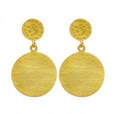 Handmade Designer Plain 925 Sterling Silver Gold Plated Dangle Stud Earrings