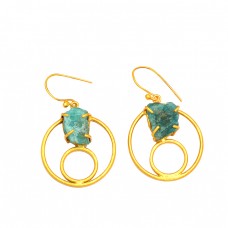 925 Sterling Silver Aquamarine Rough Gemstone Gold Plated Handmade Earrings