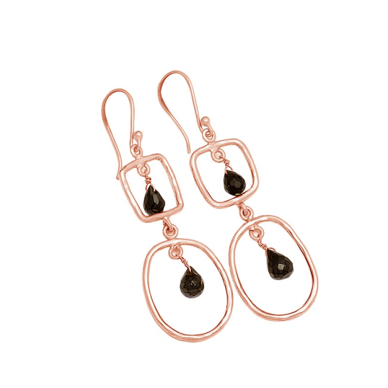 925 Sterling Silver Black Onyx Pear Drops Shape Gemstone Gold Plated Dangle Earrings