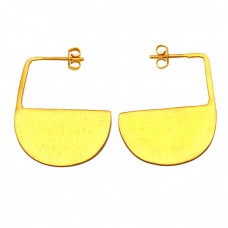 Unique Designer Plain 925 Sterling Silver Gold Plated Handmade Hoop Earrings