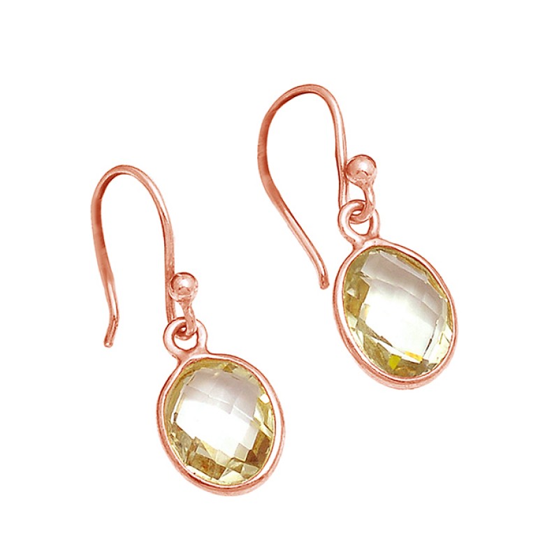925 Sterling Silver Green Amehyst Oval Shape Gemstone Gold Plated Dangle Earrings