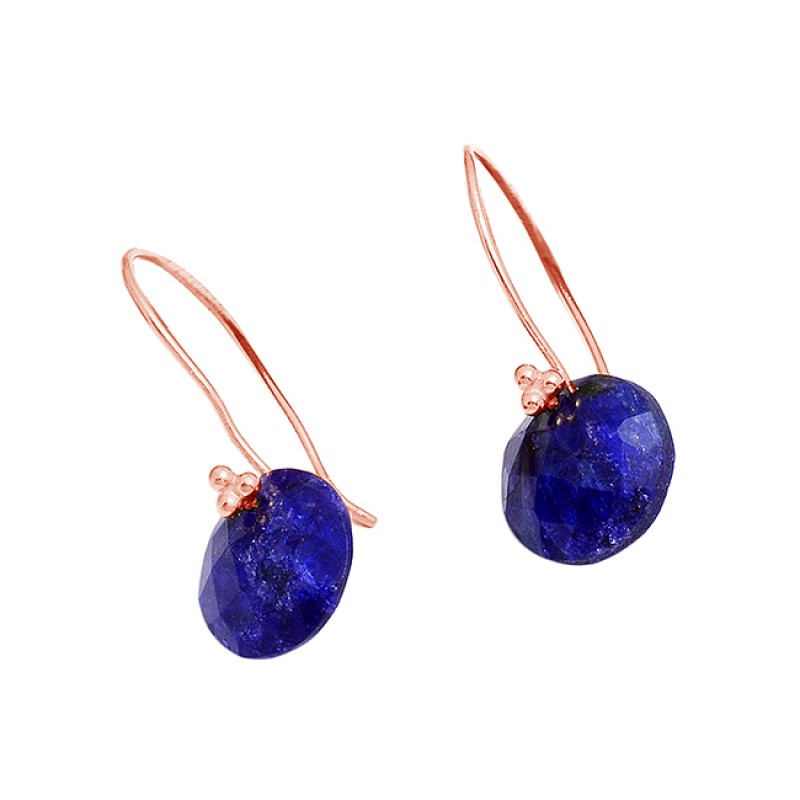 925 Sterling Silver Lapis Lazuli Round Shape Gemstone Gold Plated Earrings