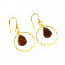 Smoky Quartz Pear Drops Shape Gemstone Gold Plated Handmade Earrings