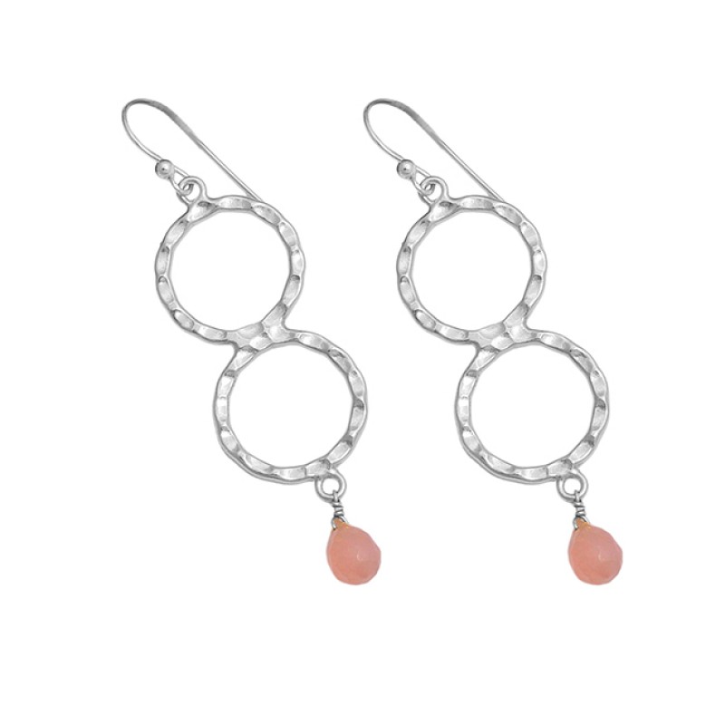 925 Sterling Silver Pink Quartz Pear Drops Shape Gemstone Gold Plated Earrings
