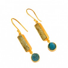 Raw Material Apatite Rough Gemstone 925 Sterling Silver Gold Plated Earrings