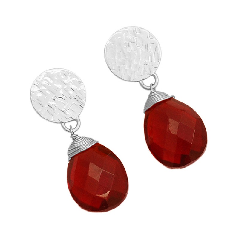 925 Sterling Silver Red Quartz Pear Shape Gemstone Gold Plated Stud Earrings