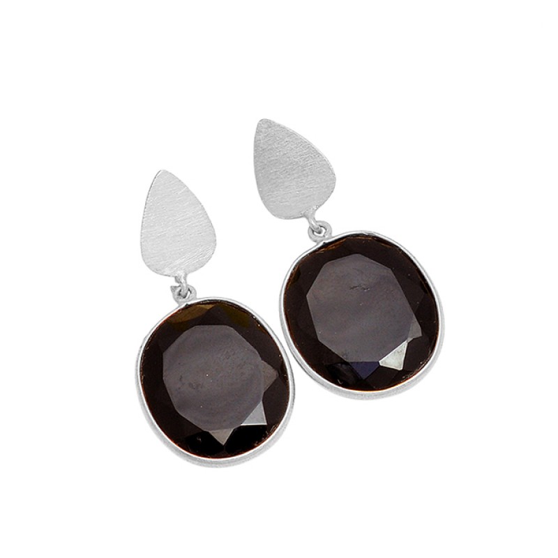 925 Sterling Silver Black Onyx Oval Shape Gemstone Gold Plated Stud Dangle Earrings