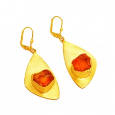 925 Sterling Silver Citrine Rough Gemstone Gold Plated Handmade Earrings