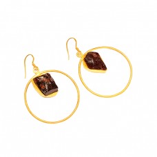 Designer Garnet Rough Gemstone 925 Sterling Silver Gold Plated Dangle Earrings