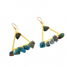 Handcrafted Designer Apatite Rough Gemstone 925 Silver Gold Plated Earrings