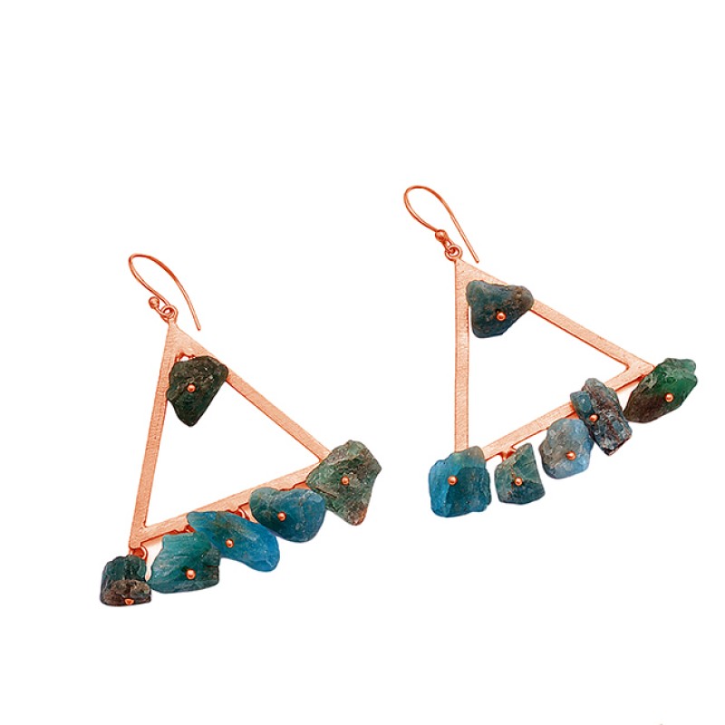 Handcrafted Designer Apatite Rough Gemstone 925 Silver Gold Plated Earrings