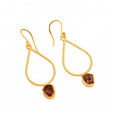 925 Sterling Silver Garnet Rough Gemstone Handmade Gold Plated Earrings