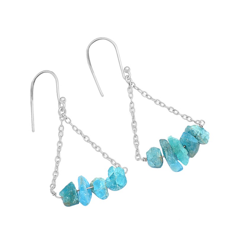 925 Sterling Silver Apatite Rough Gemstone Gold Plated Chain Dangle Earrings