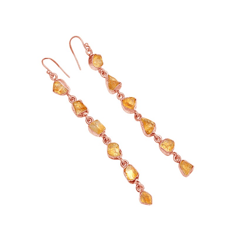 Raw Material Citrine Rough Gemstone 925 Sterling Silver Gold Plated Earrings