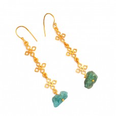 Apatite Rough Gemstone 925 Sterling Silver Gold Plated Filigree Style Dangle Earrings