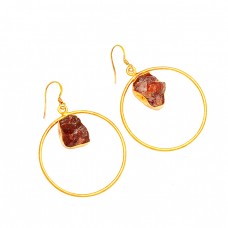 Citrine Rough Gemstone 925 Sterling Silver Gold Plated Handmade Dangle Earrings