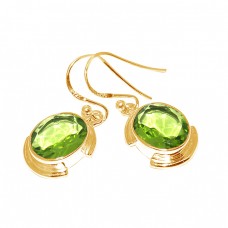 Faceted Oval Shape Peridot Gemstone 925 Sterling Silver Designer Dangle Earrings