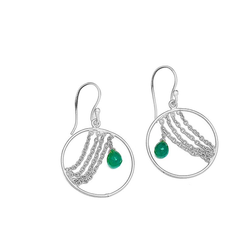 925 Sterling Silver Green Onyx Pear Drops Gemstone Gold Plated Dangel Earrings