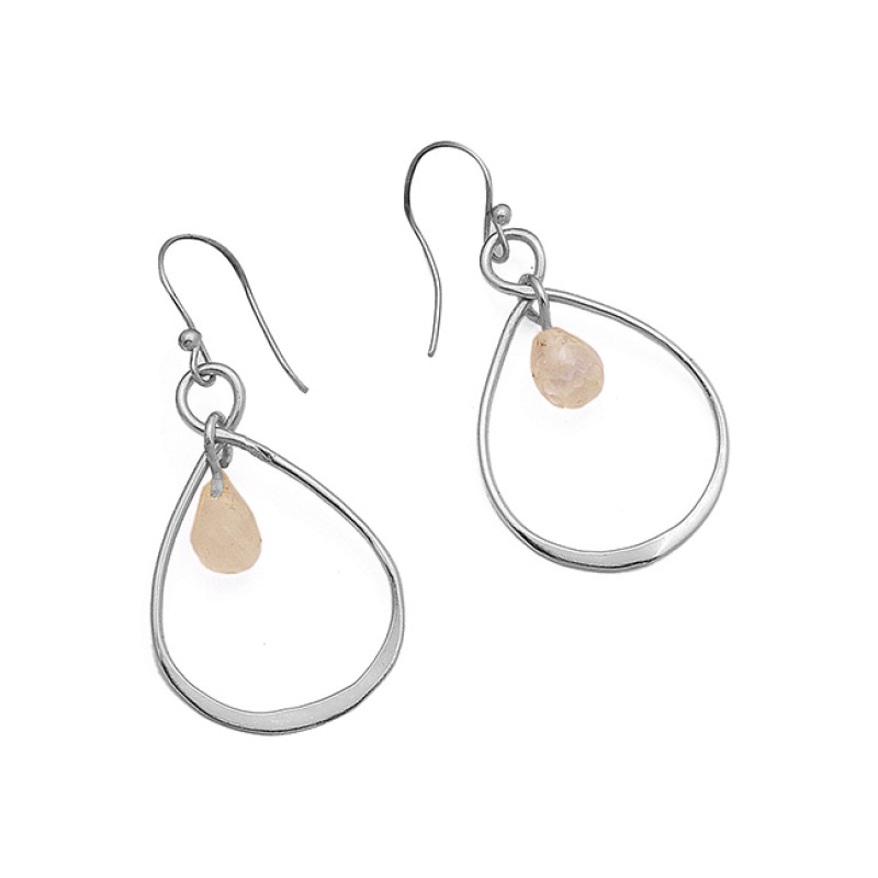 925 Sterling Silver Rainbow Moonstone Pear Drops Shape Gemstone Gold Plated Earrings