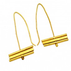 Handcrafted Designer Plain 925 Sterling Silver Gold Plated Ear Wire Earrings