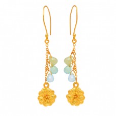 925 Sterling Silver Pear Drops Shape Chalcedony Gemstone Gold Plated Dangle Earrings