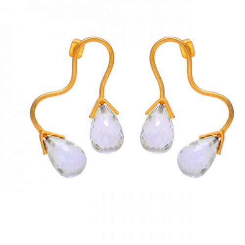 Crystal Pear Drops Shape Gemstone 925 Sterling Silver Gold Plated Hoop Earrings
