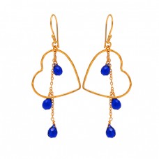 Pear Drops Shape Blue Sapphire Gemstone 925 Sterling silver Gold Plated Dangle Earrings