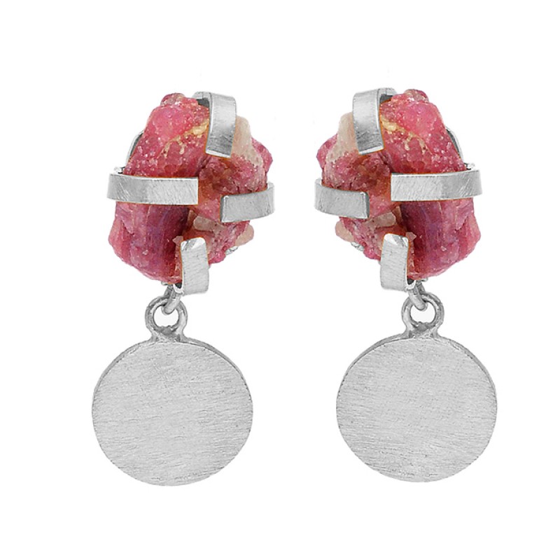 Raw Material Pink Tourmaline Rough Gemstone 925 Silver Gold Plated Stud Earrings