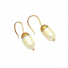 Cabochon Oval Shape Pearl Gemstone 925 Sterling Silver Gold Plated Designer Earrings