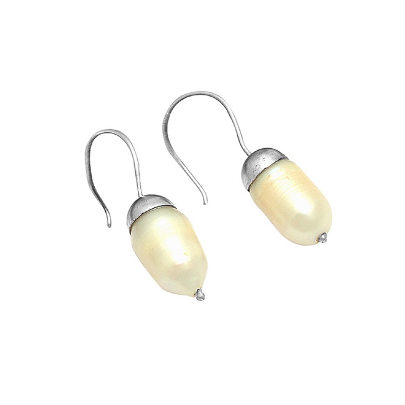 Cabochon Oval Shape Pearl Gemstone 925 Sterling Silver Gold Plated Designer Earrings
