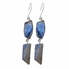 Fancy Shape Labradorite Gemstone 925 Sterling Silver Gold Plated Dangle Earrings