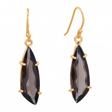 Smoky Quartz Fancy Shape Gemstone 925 Sterling Silver Prong Setting Earrings