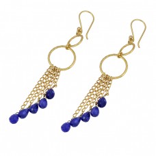 Pear Drops Sapphire Gemstone 925 Sterling Silver Gold Plated Dangle Earrings